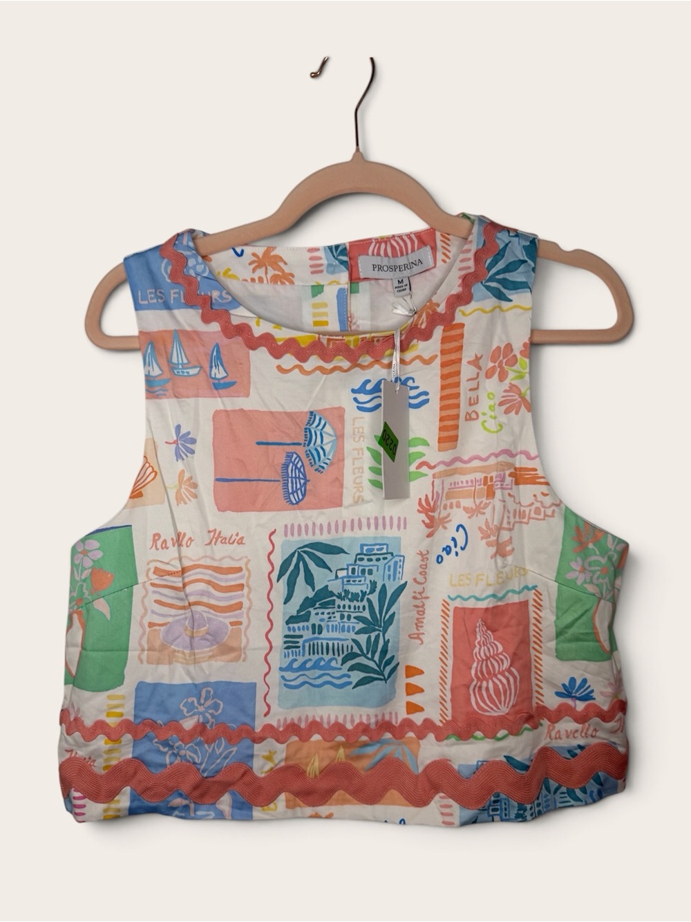 NWT Prosperina Amalfi Coast Print Cropped Blouse- M-Cotton- MSRp $128
